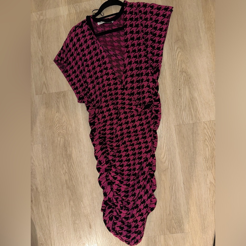 Pink houndstooth dress